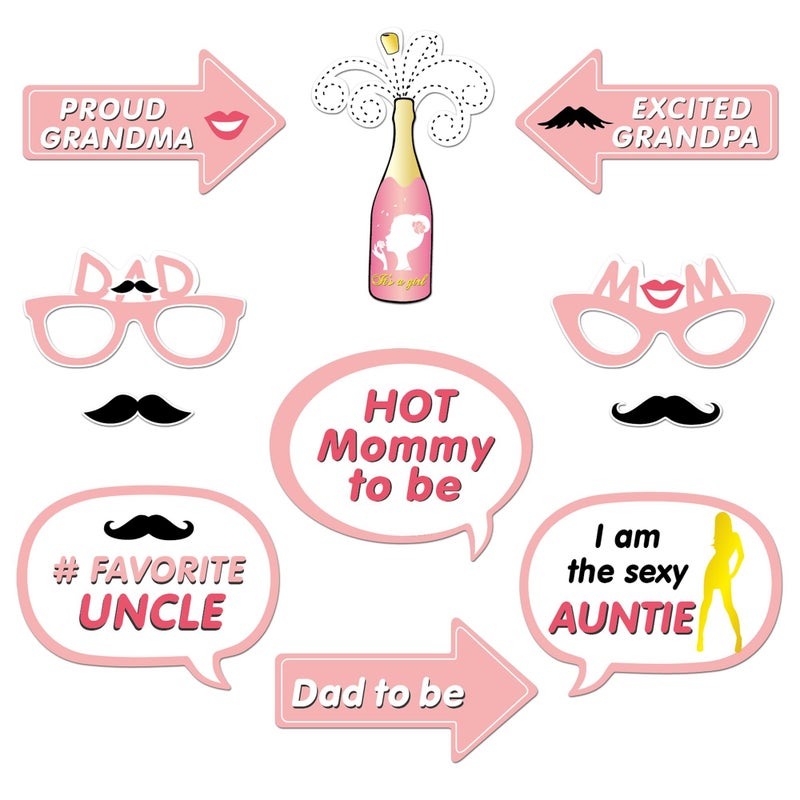 Konsait It's a Girl Photo Booth Prop (53Count), Konsait Baby Shower Pink Lovely Baby Bottle Masks Photobooth Props with Sticks for Baby Shower Accessories Newborn Girl Gift Party Favor Supplies Ideas - Image 3